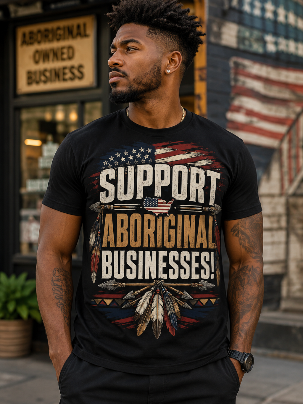 Support Aboriginal Businesses! Black T-Shirt