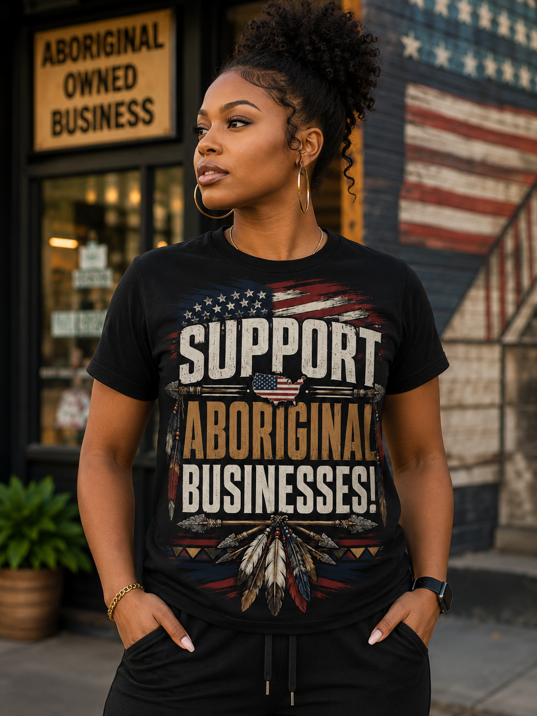 Support Aboriginal Businesses! Black T-Shirt